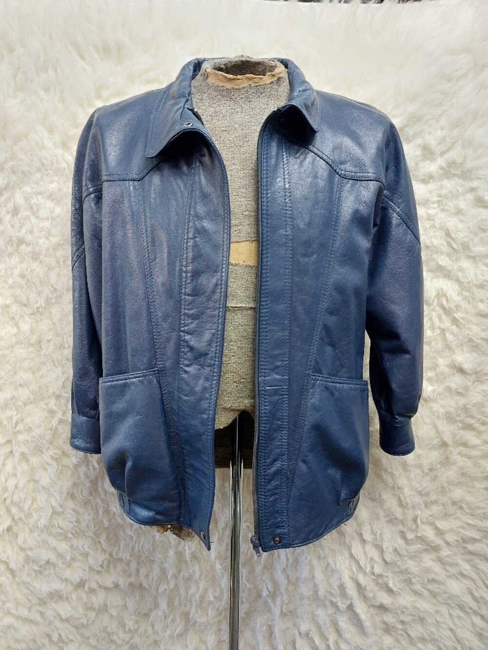Vintage 80's Braemar by Jeremy Scott Leather Jacket Navy Blue Size S